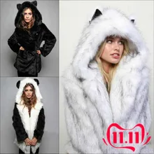 

Hot Sale 2019 Winter Fur Coat Cute Ears Hooded Fur Jacket for Women Slim Fit Fashion Faux Fox Fur Parka Overcoat Warm Outwear