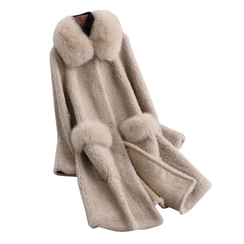 

Real Fur Coat Fox Fur Collar 100% Wool Jacket Spring Autumn Coat Women Clothes 2019 Korean Vintage Tops Manteau Femme ZT3788