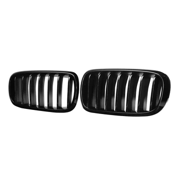 

For BMW F15 F16 X5 X6 2013-2017 1Pair ABS Replacement Gloss Matte Black 2 Double Slat Line Front Kidney Sport Grill Grille