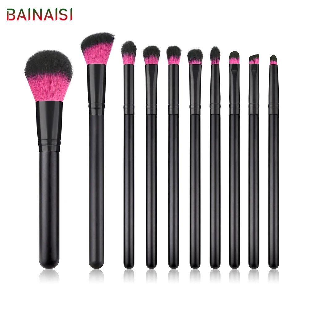 

BAINAISI 10Pcs/Set Makeup Brush Set With Bag Powder Foundation Eyeshadow Lip Eyeliner Blush Blending Face Makeup Brushes tools