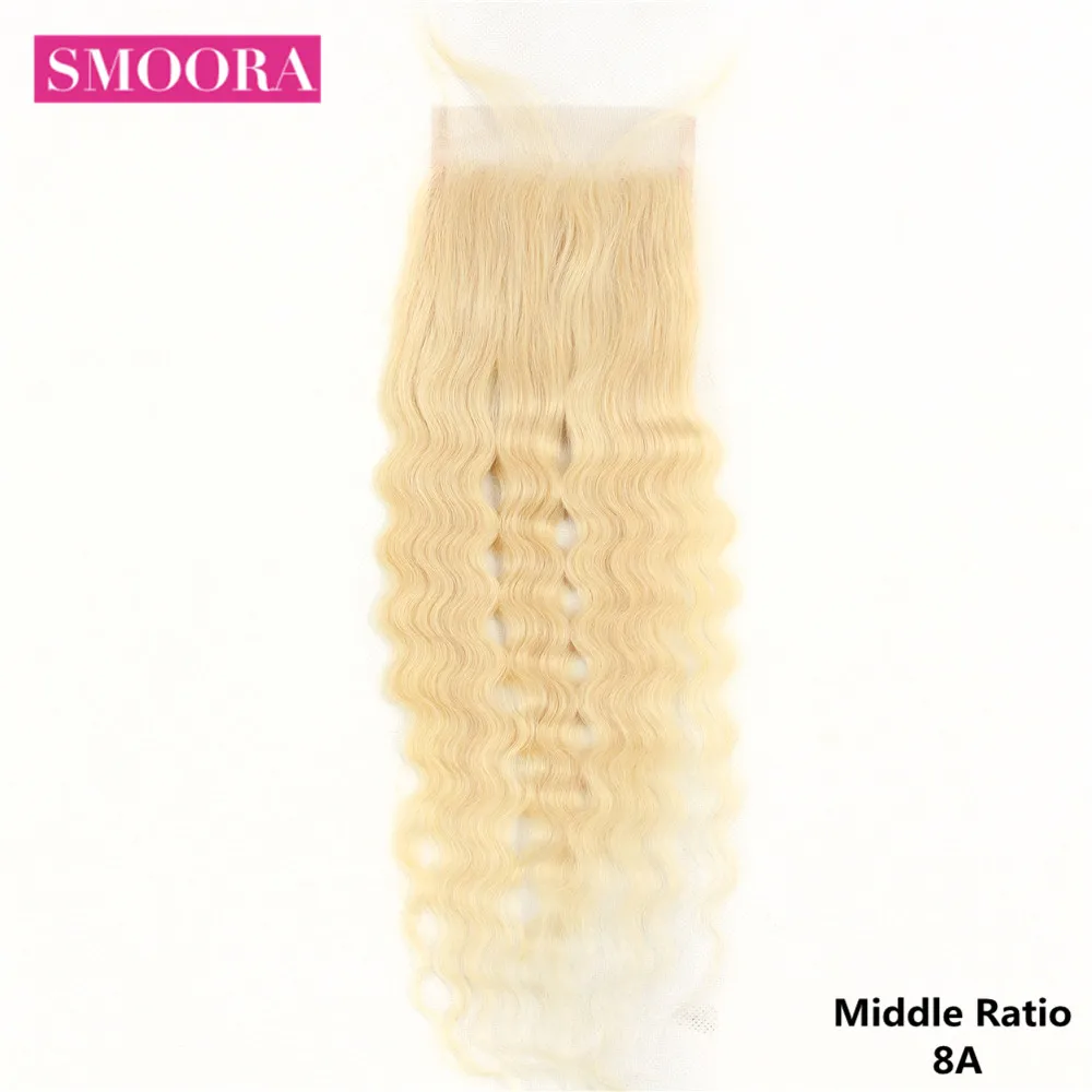 Smoora Brazilian Deep Wave Lace Closure with Baby Hair Color 613 Blonde 100% Remy Human Hair Transparent Closure