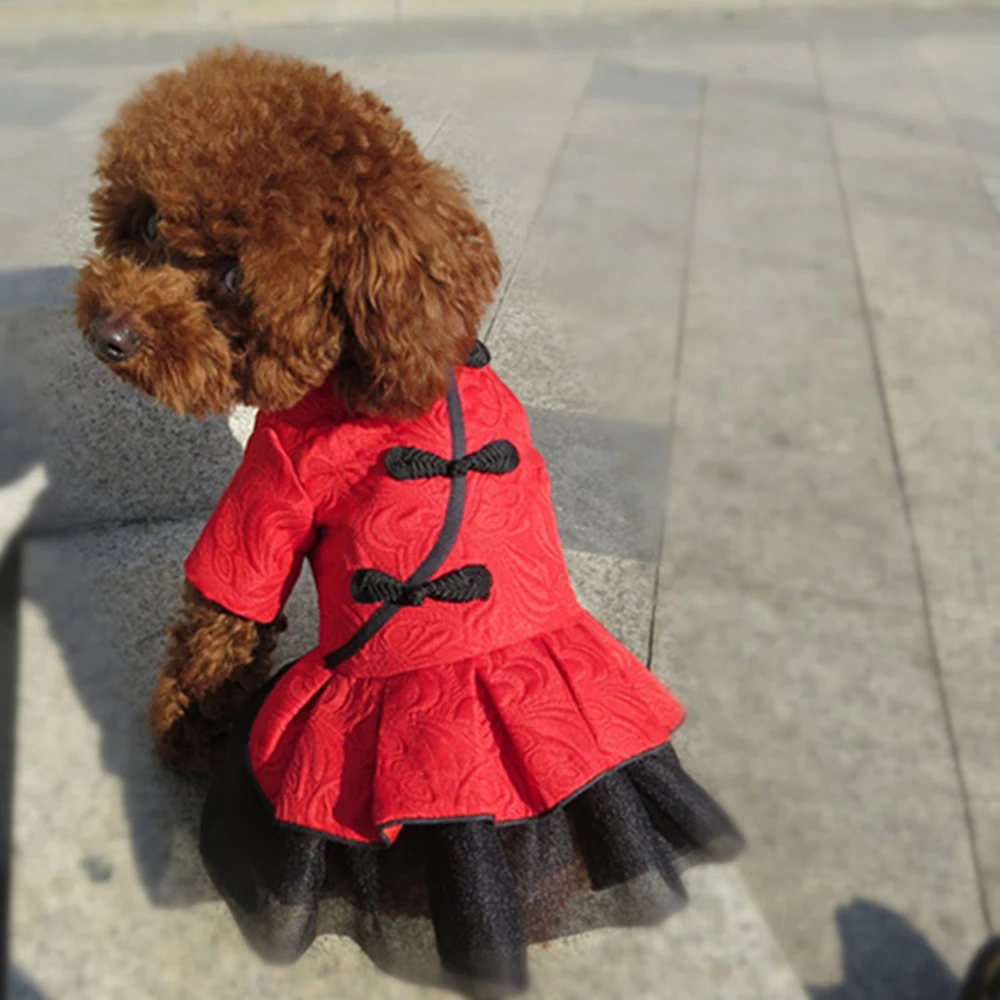 

Chinese New Year Dog Costume Winter Dog Dress Pet Tang Suit Cheongsam Cat Puppy Chihuahua Yorkshire Clothing Pet Clothes