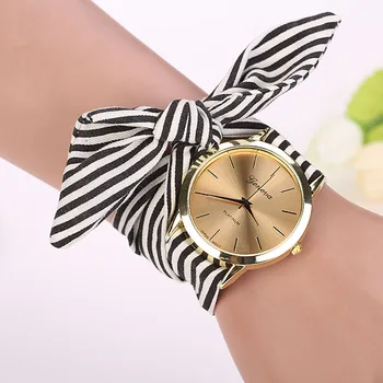 

Women watch Stripe Floral Cloth Quartz Dial Bracelet Wristwatch Watches wrist watch for women clock women horloges vrouwen W3