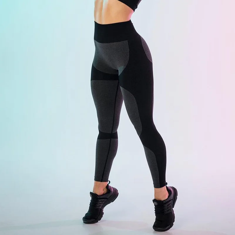 Для женщин высокой талией разделяющий ягодицы подъема брюки Бесшовные тренировочные бег Фитнес Активный Фитнес Спорт Эластичные Спортивные Леггинсы - Цвет: Черный