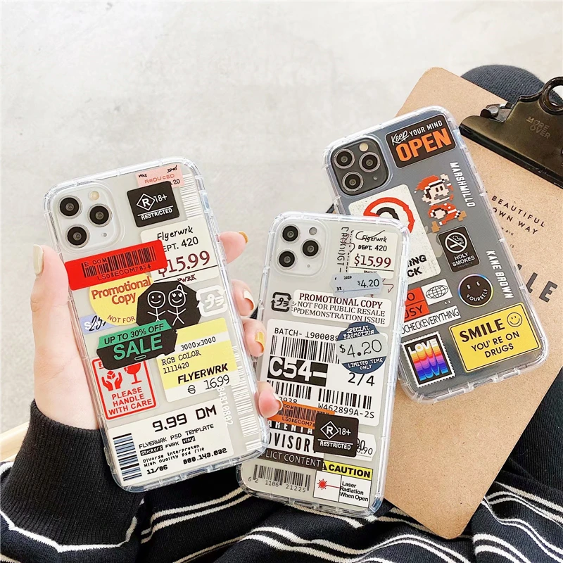 Retro Bar Code Label Soft Airbag Phone Case For iPhone 12 Pro Max