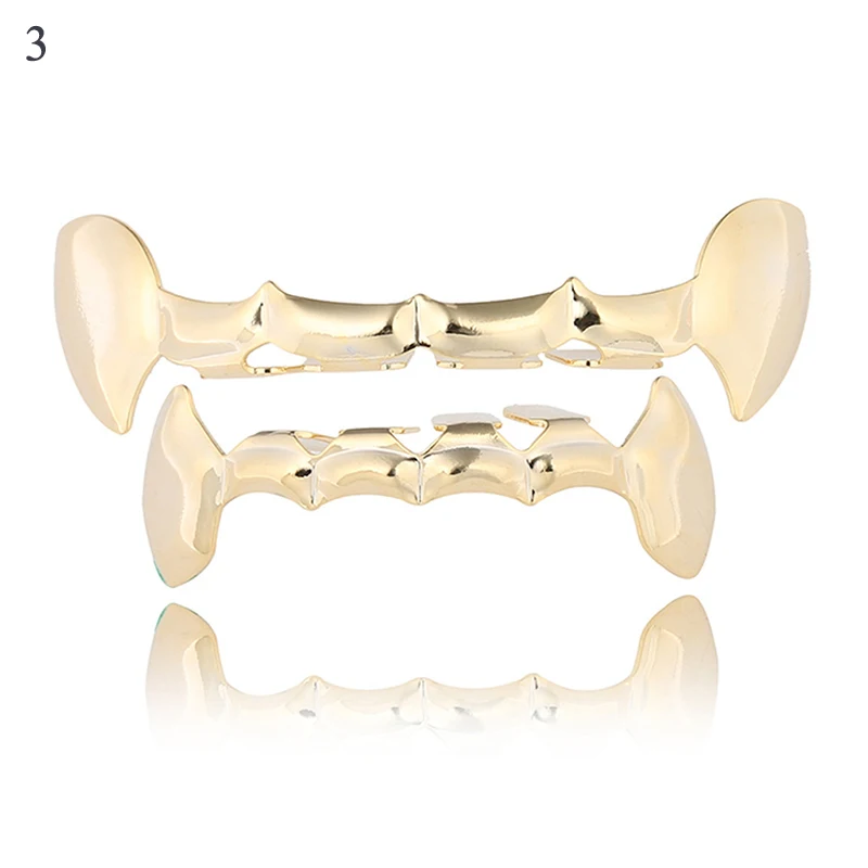 Родиевое покрытие Хип-хоп золотые зубы Grillz верхние и нижние грили зубной рта Панк зубы шапки Косплей вечерние украшения для зубов - Окраска металла: Родиевое покрытие