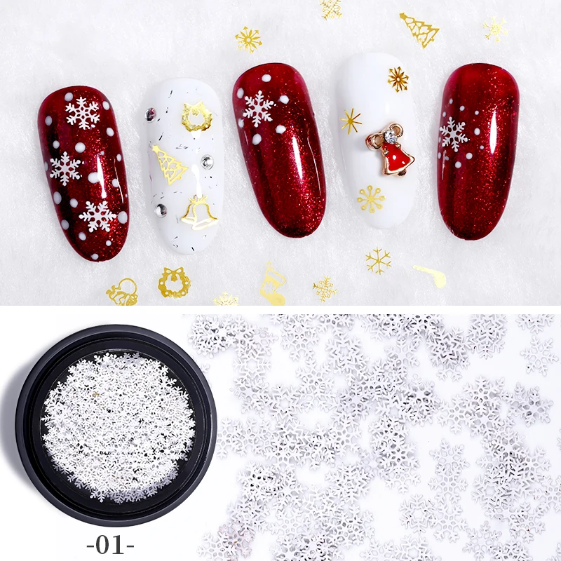 LEAMX Mixed/Box Copper Nail Art Decorations Christmas Ornaments Snowflake Tree Stickers Nail Sequins Nail Patches Wholesale L544