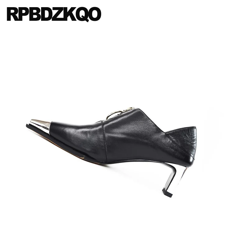 pointed toe pumps chunky size 33 sandals luxury brand shoes women fashion zipper new patent leather black mules slipper block