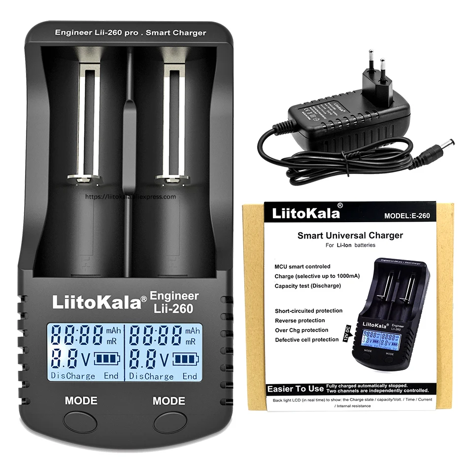 Liitokala lii-260 LCD 3.7V 18650/18500/16340/18350/14500/10440/17500 26650 Battery Charger Detection of lithium battery charger battery charger