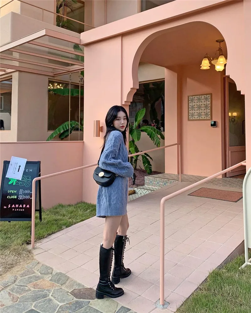 RUGOD Chic knitted sweater women Korean long sleeve twisted loose pullovers female Fashion thickken winter warm outwear