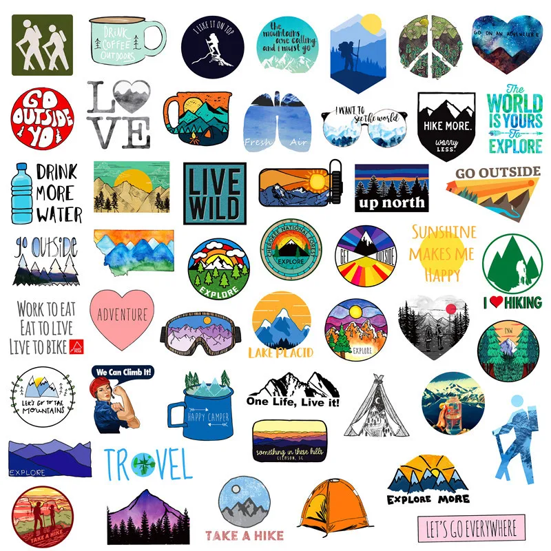 Camping Travel Hiking Desert Adventure Style Sticker for Phone Pad Laptop Case