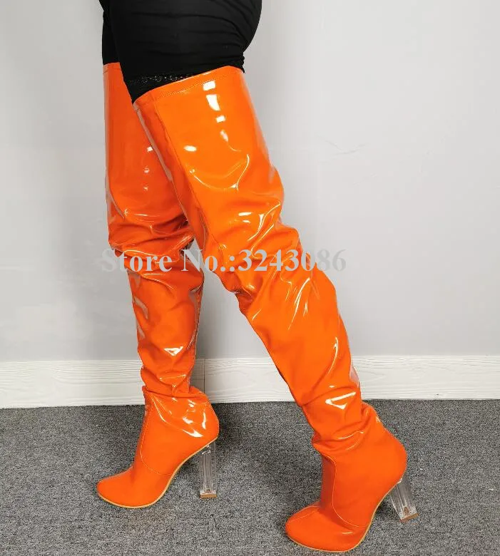 New Orange Patent Leather Chunky Heel 