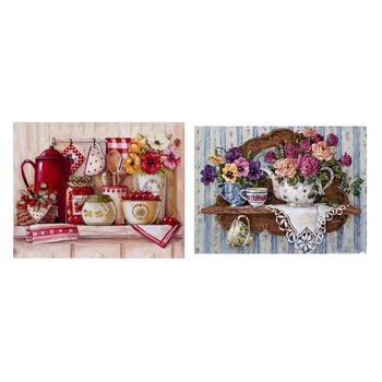 

NEW-Full Round Diamond Diamond Painting "Kitchen Utensils Scenery" & Full Round Diamond DIY Diamond Painting Flowers & Cup