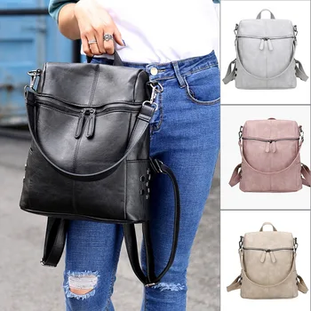 

WENYUJH Fashion Leather Backpack Women Waterproof PU Leather Ladies Zipper Female Casual Shoulder Bag Teenager School Bag 2020