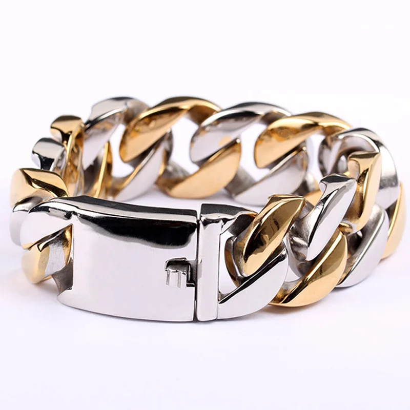 Хип-Хоп рок цепь и звено кубинские огромные тяжелые браслеты серебро золото цвет нержавеющая сталь панцирный браслет браслеты для мужчин ювелирные изделия