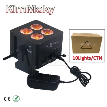 

10pcs/carton RGBWA UV wireless dmx par 4x18w 6 IN 1 Wireless Battery RGBWA+UV LED battery Light