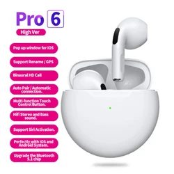 Mini oreillettes Bluetooth Pro 6, casque d'écoute sans fil, mains libres, antibruit, avec boîte de chargement 