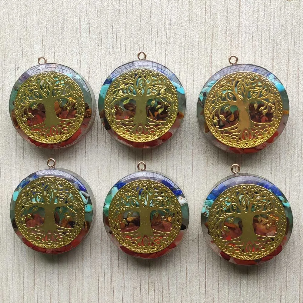 

Восстанавливающие красочные кристаллы рейки в стиле ретро, натуральный камень, 7 чакр, ОРГОН, энергетическое Дерево жизни, подвески, оптовая продажа, 6 шт./лот, бесплатная доставка