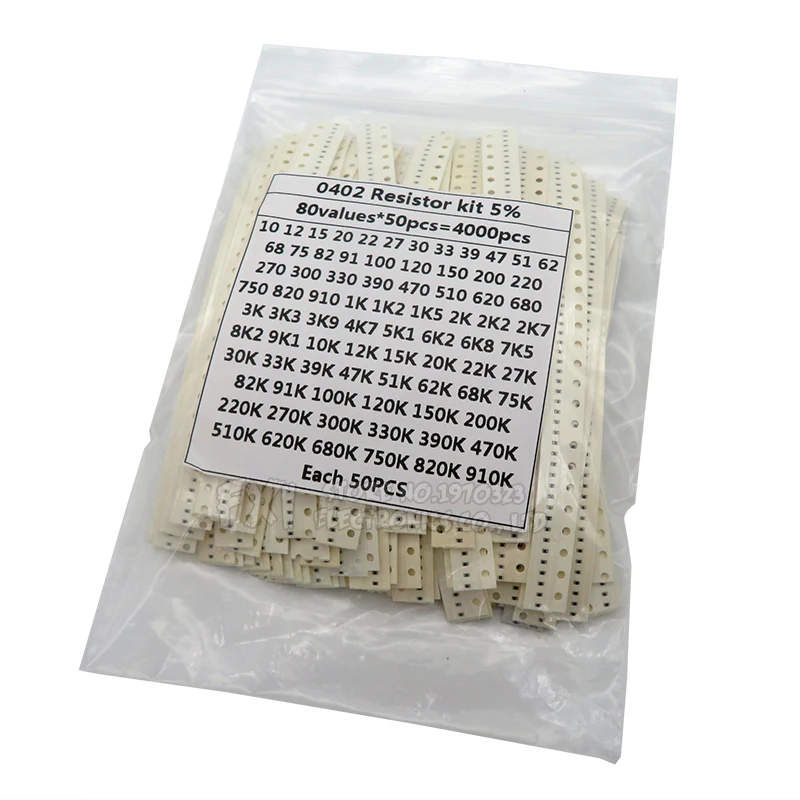 4000PCS 0402 SMD Resistor Kit Assorted 10ohm-1M ohm 5% 80valuesX 50PCS=4000PCS Sample 0805 0603 1206 2512 1210 smd resistor