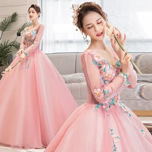 Vestido 15 quinceanera Дешевые Длинные рукава Бальные платья фиолетовые Бальные платья с открытой спиной с цветами из бисера милые 16 платья