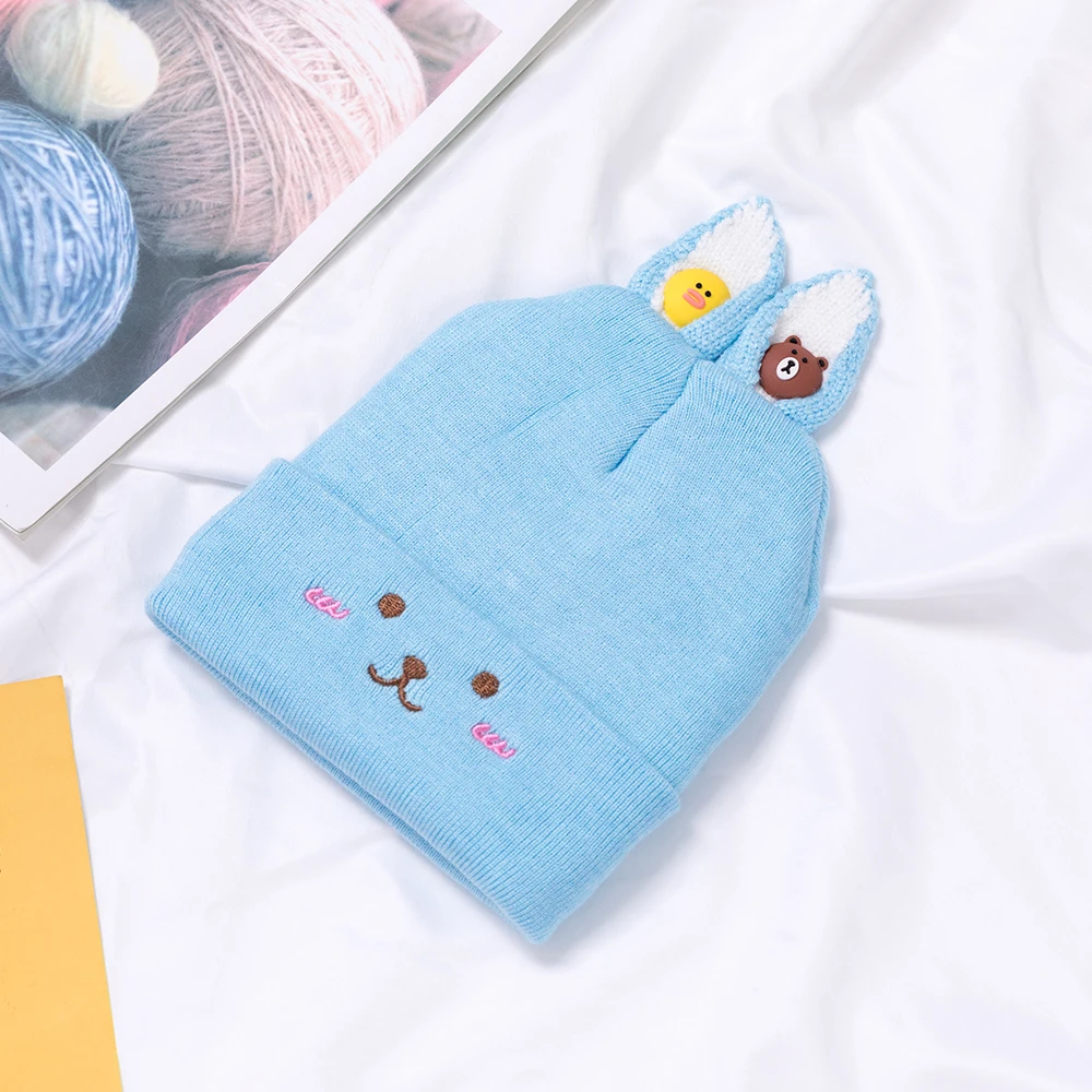 Blue Hat Детская шапка; шарф для новорожденных с хлопковыми ушками; милые шапки с принтом маленькой утки и медведя; теплая зимняя шапка; удобная одежда; аксессуары для детей от 0 до 12 месяцев - Цвет: Blue Hat