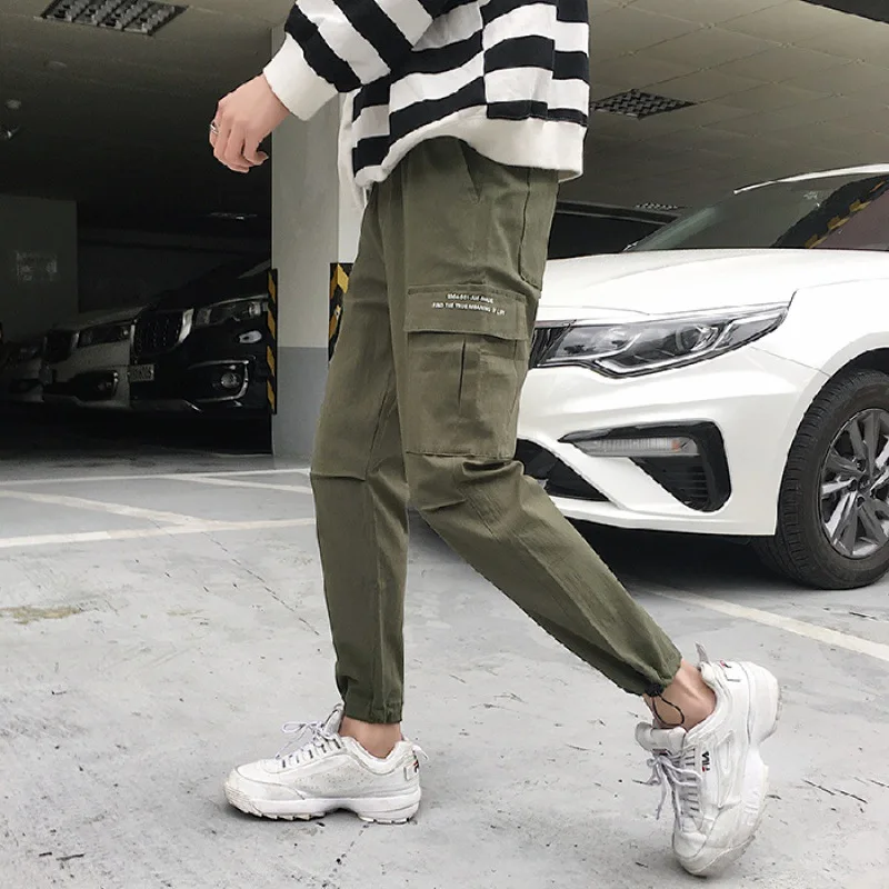 

Flax And Cotton Pants Men's Korean-style Trend Spring Popular Brand Versatile Loose-Fit Capri Sports Ankle Banded Pants Casual B