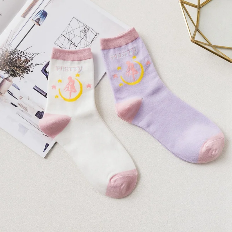 Japanese Anime Sailor Moon Cosplay Autumn Winter Cartoon Cotton Socks Sweet Casual Womens Girls
