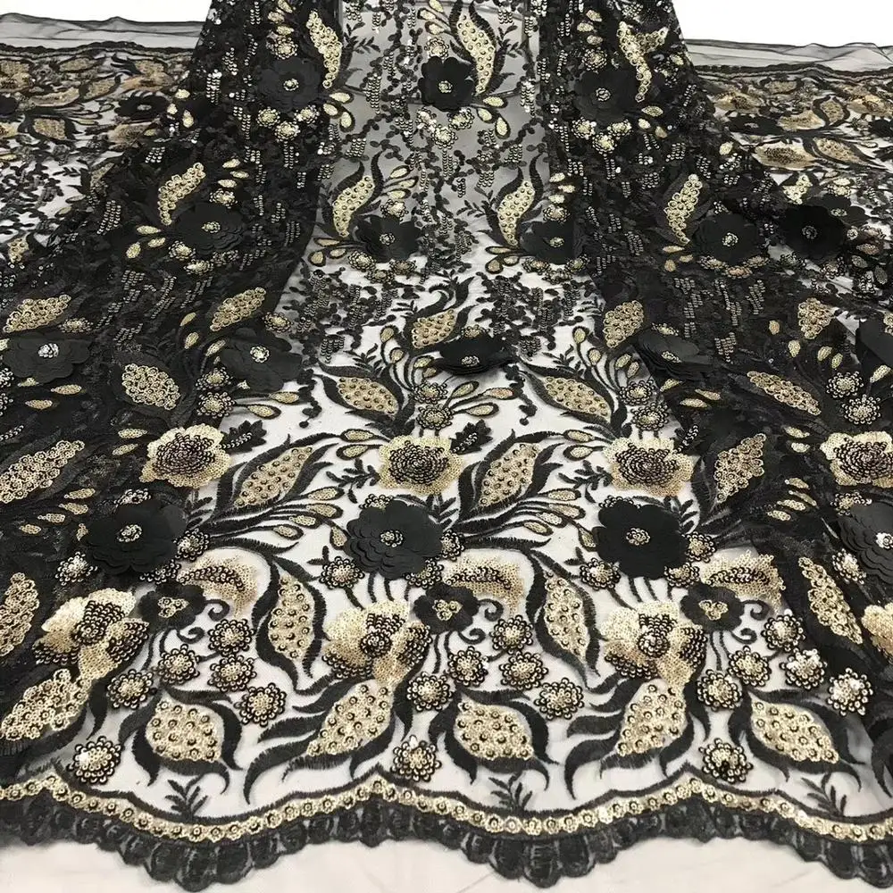

Sequins 3D Flower African Lace Fabric 5 yards Luxury 2019 Nigerian Lace French Fabric Embroidered Lace Fabric Wedding Party