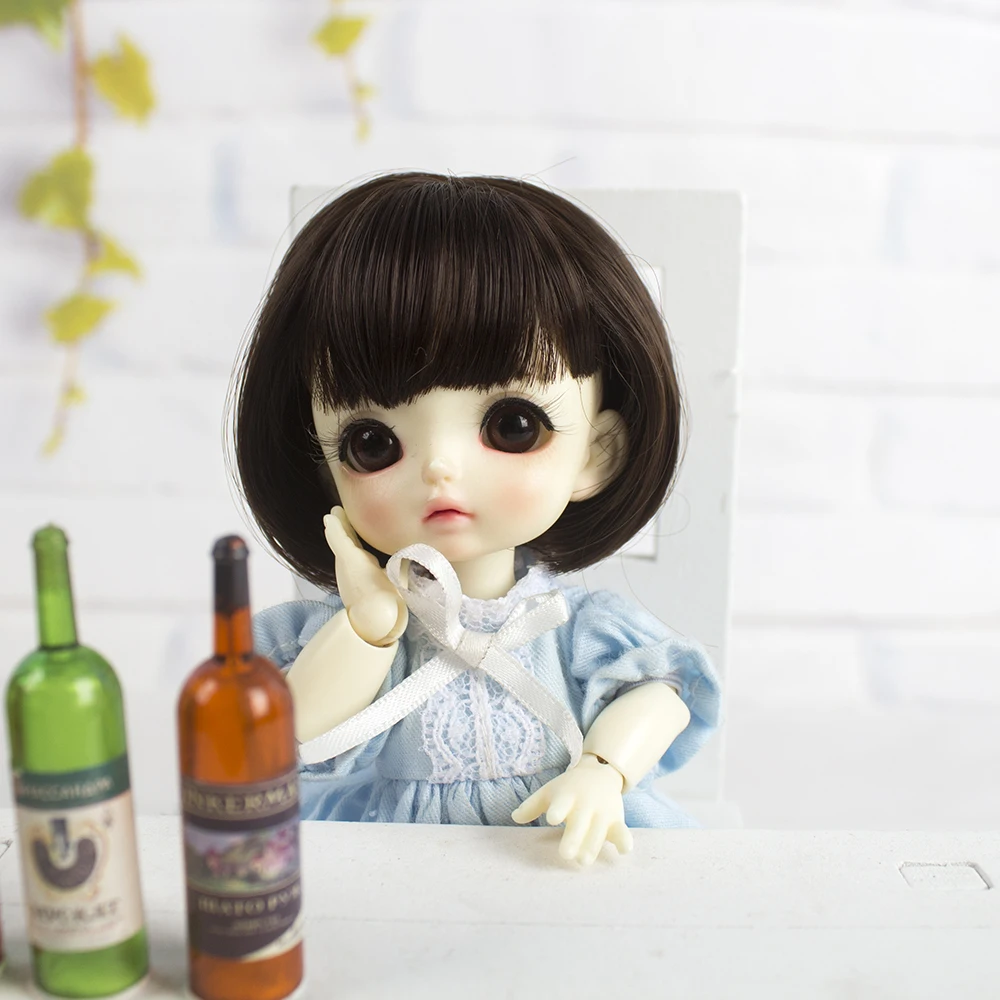 High Quality 1/8 Dolls Hair Heat Resistant Fiber Brown Khaki Pink Bob Wigs Only Wigs