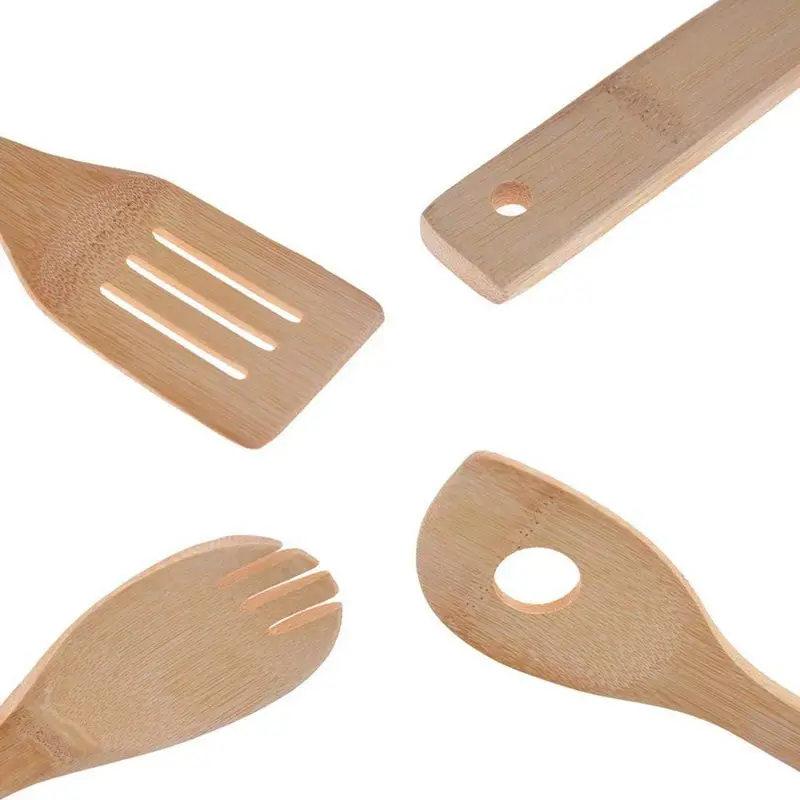 Bamboo Cooking Utensils Set, 7 Pack Kitchen Tools Wooden Spoons and Spatula 11.8 Inch, Best for Non Sticky Pans and Cookware