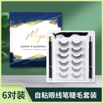 

6 Natural False Eyelashes Suit with 2 of Self-Adhesive Magic Eyeliner Non-Magnet Non-Glue Viscous Eyeliner