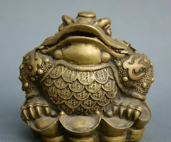 

Collect China fengshui old Bronze fortune Gold toad yuanbao money wealth Statue