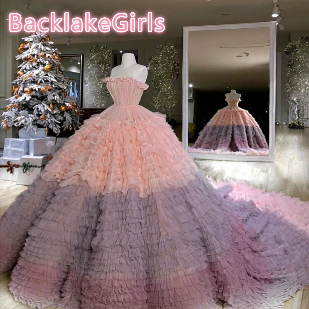 BacklakeGirls роскошное вечернее платье из фатина розового цвета, бальное платье без рукавов с открытой спиной, вечернее платье с длинным шлейфом