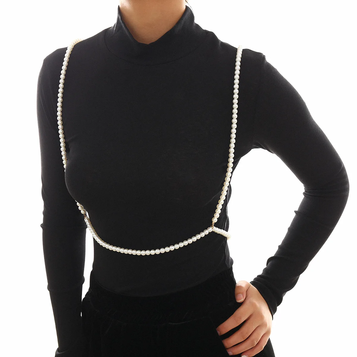 

Europe And America Accessories Simple Geometry Versatile Clothing Pendant Elegant Imitation Pearl Handmade Suspender Strap Body