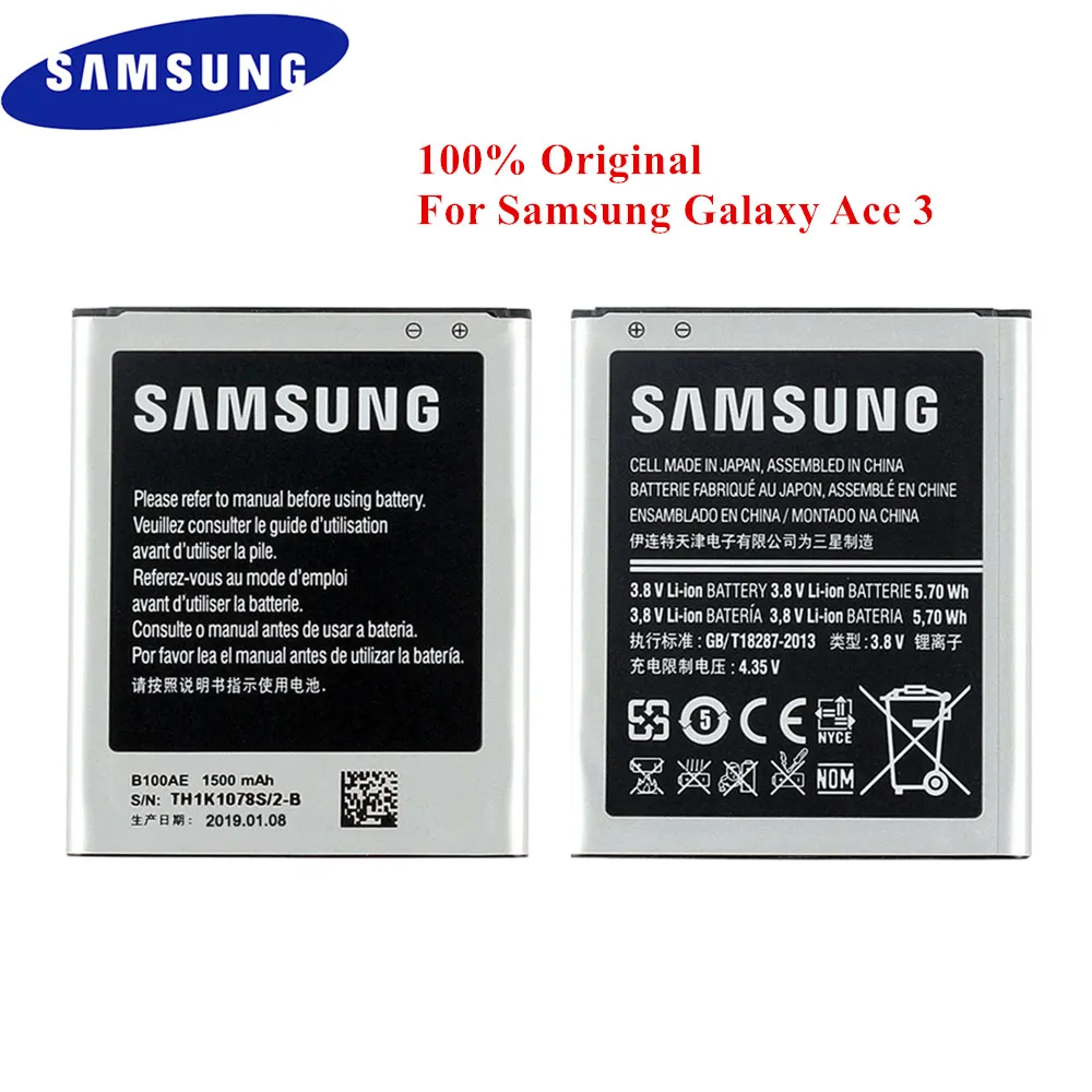 Оригинальный аккумулятор B100AE для Samsung Galaxy ace 3 S7270 S7272 S7260 S7262 G318 S7273 S7898 1500 мА/ч