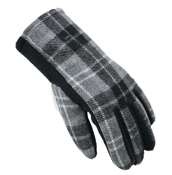 Men and women autumn and winter gloves outdoor England plaid plush warm cotton gloves touch screen ski bike outdoor gloves 30S19 (2)