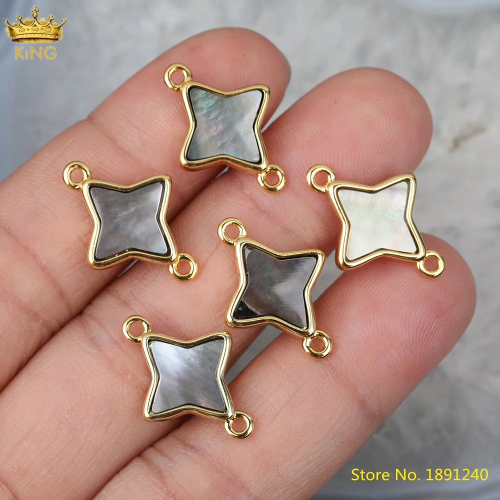 5Pcs/Lot Natural Shell Gold Connector Charms Black White Double Hole Star Charm For DIY Earrings Making HS-46KBH | Украшения и