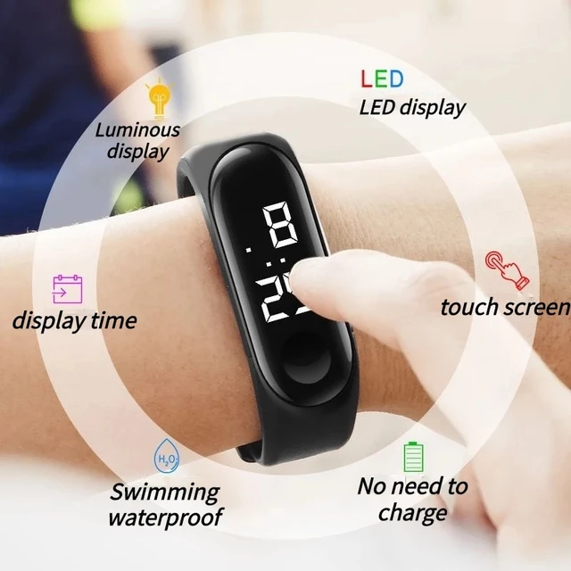 M3 led wristwatch fitness color screen smart sport bracelet activity running tracker heart rate for men women silicone watch