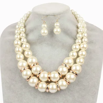 

2020 New European Fashion Big Large Pearl Jewelry Sets for Women Alloy Beaded Multilayer Choker Necklace Gold Earrings Duftgold