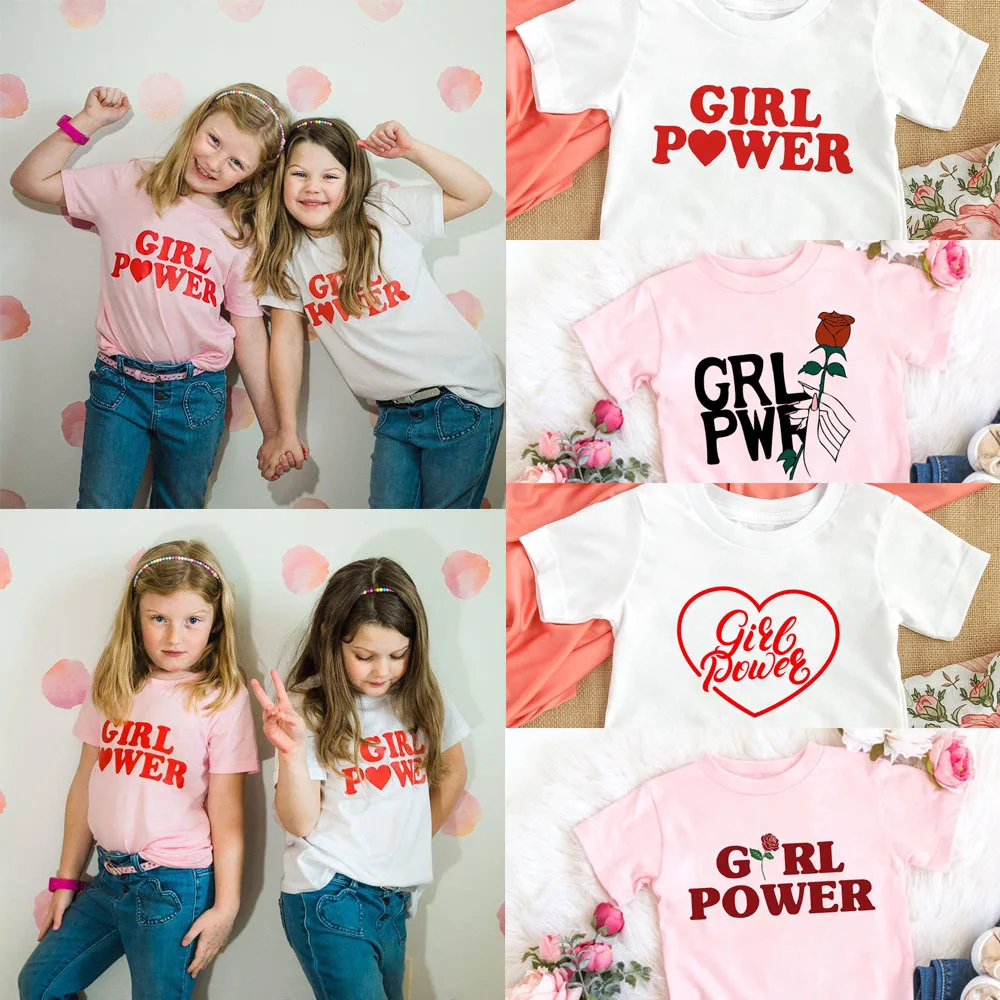 GirlPowerKidsTshirtsSummerShortSleeveFemaleTshirtsGirls