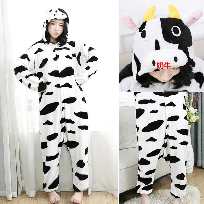 

Minnie Mous Kigurumi Costumes Men women Hooded animal cartoon Winter Jumpsuit dairy cattle cow Onesies dinosaur pajamas Cosplay