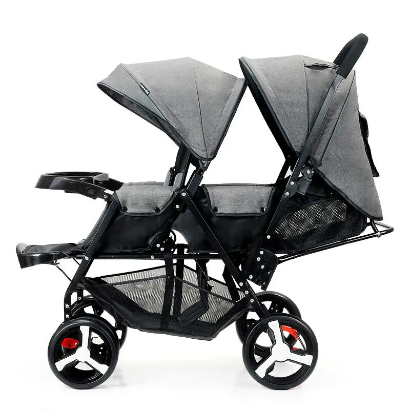 Twin Baby Strollers Lightweight Folding Front Rear Reclining Trolley Baby Double Stroller Can Lie Flat - Цвет: D1