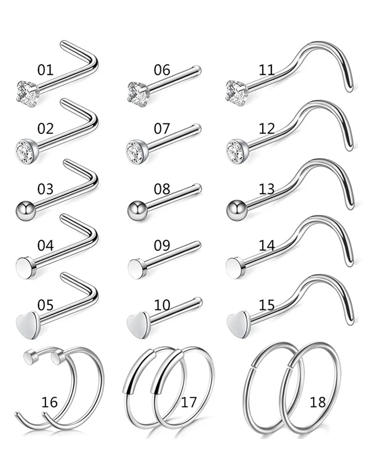 HONGTU Stainless Steel Nose Ring Studs Hoop for Women 20g Nose Ring CZ L Shape Nose Piercing Septum Piercing Body Jewelry Gift HONGTU Stainless Steel Nose Ring Studs Hoop for Women 20g Nose Ring CZ L Shape Nose Piercing Septum Piercing Body Jewelry Gift