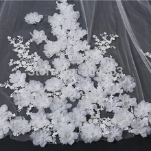 3 м свадебная фата белая/слоновая кость Длинная свадебная Фата Мантилья Свадебные аксессуары Veu De Noiva с кружевными цветами бисером MD3053