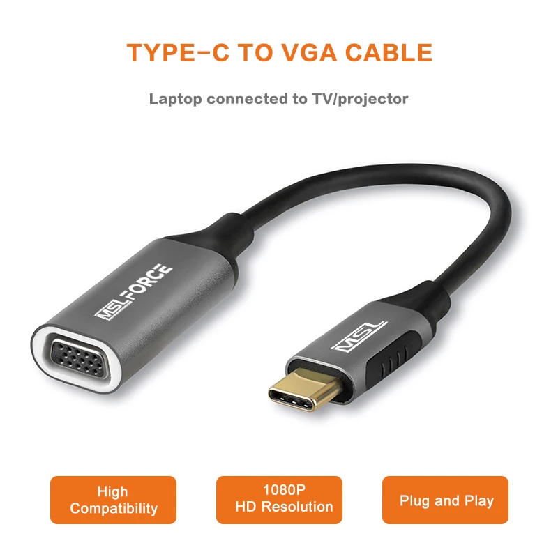 USB 3.1 Type C To VGA Cable Adapter USB-C VGA Connector For Macbook Projector 