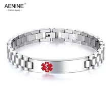AENINE модного серебристого цвета из нержавеющей стали Мужской эффектный медицинский предупреждающий знак ID браслеты и браслеты для бойфренда подарок AOGS966