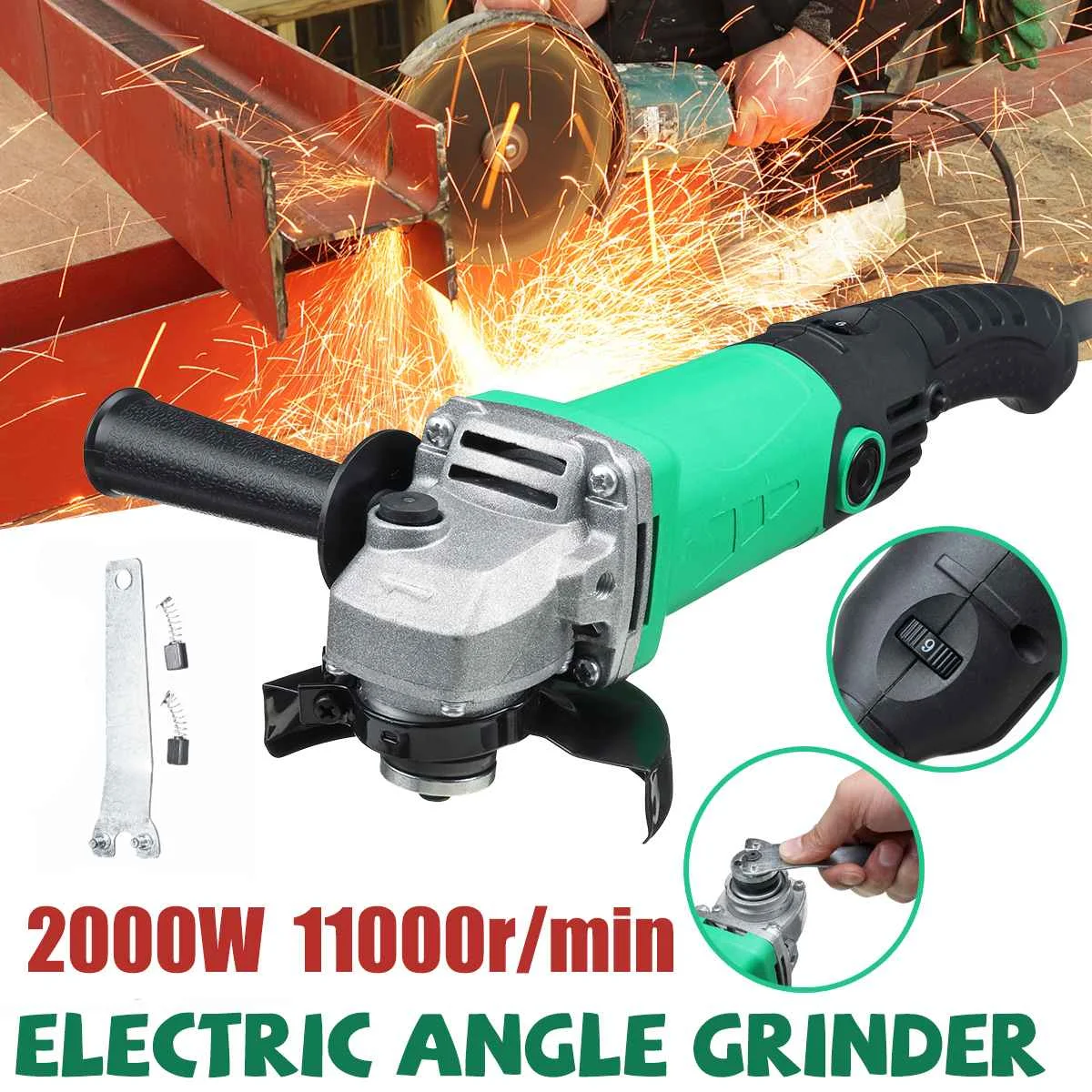 

6 FIiles Speed Electric Angle Grinder 2000W Polishing Polisher Grinding Metal Stone Wood Cutting Woodworking Grinder Power Tool