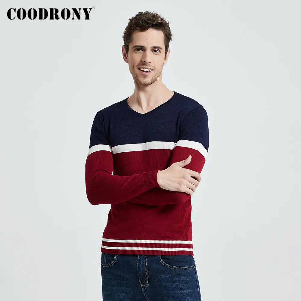 

COODRONY Brand Sweater Men Casual Striped V-Neck Pull Homme Autumn Winter Cotton Pullover Men Jersey Hombre Knitwear Shirt C1007