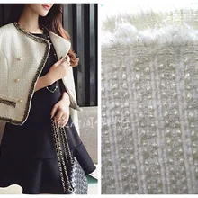 Твидовая ткань молочно-белая с горизонтальной полосой плетеная цена за 1 метр 59"