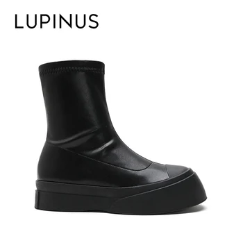 

Lupinus Autumn/Winter Retro Round Head Chic Platform Flat Women Ankle Boots Fashion Black Leather Women Motorcycle Boots 2020New